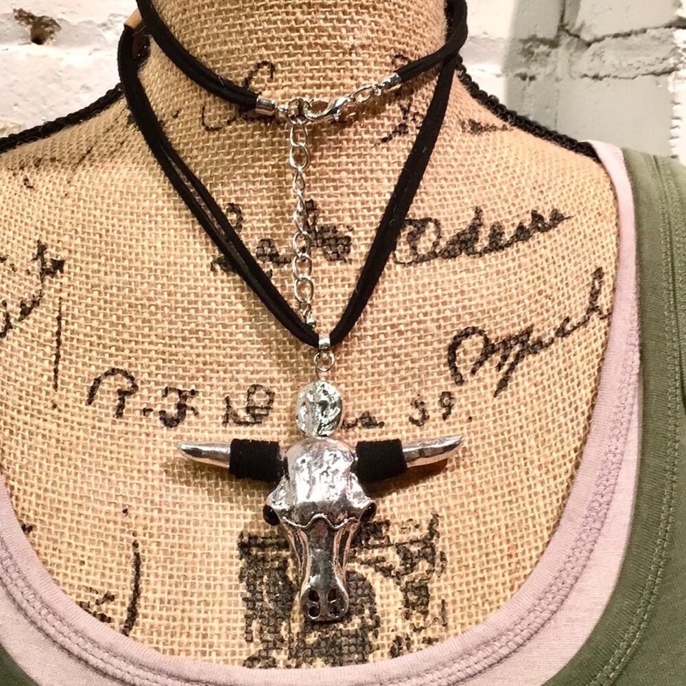 Boho Bull skull statement necklace nickel free